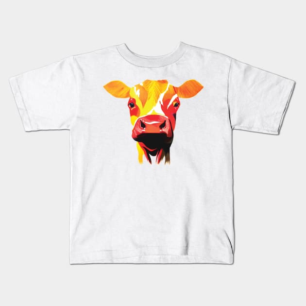 Colourful Cow on white Kids T-Shirt by Geminiartstudio